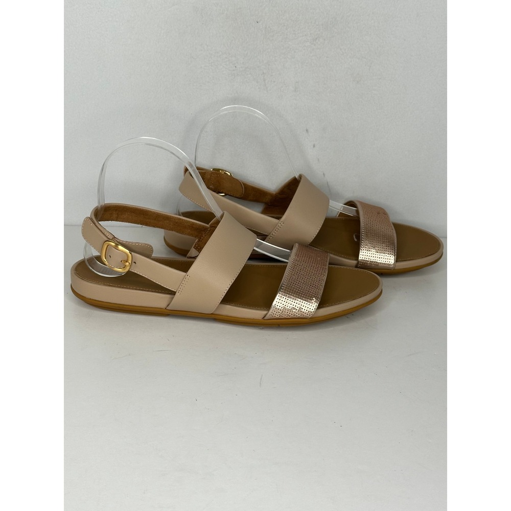 FitFlop Lulu Sequin Back-Strap Sandals Beige Rose Gold Bohemian Womens 9